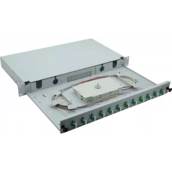 Helos 375552 19 inch Κουτί συγκόλλησης οπτικών ινών, 12x LC/APC Duplex OS2, έτοιμο για συγκόλληση, γκρι