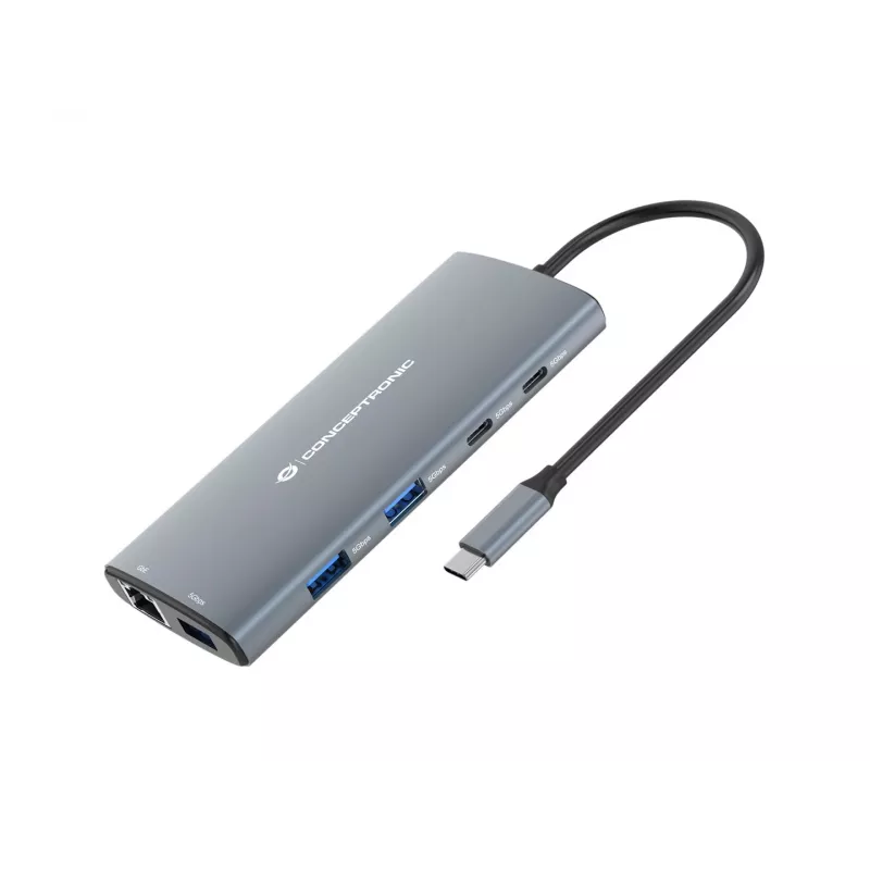 CONCEPTRONIC 10-1 Dock USB-C->HDMI/2xUSB-C/3xUSB-A/+ 20cm γκρι