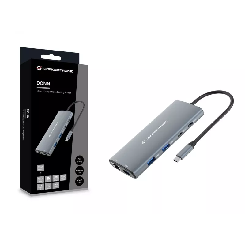 CONCEPTRONIC 10-1 Dock USB-C->HDMI/2xUSB-C/3xUSB-A/+ 20cm γκρι