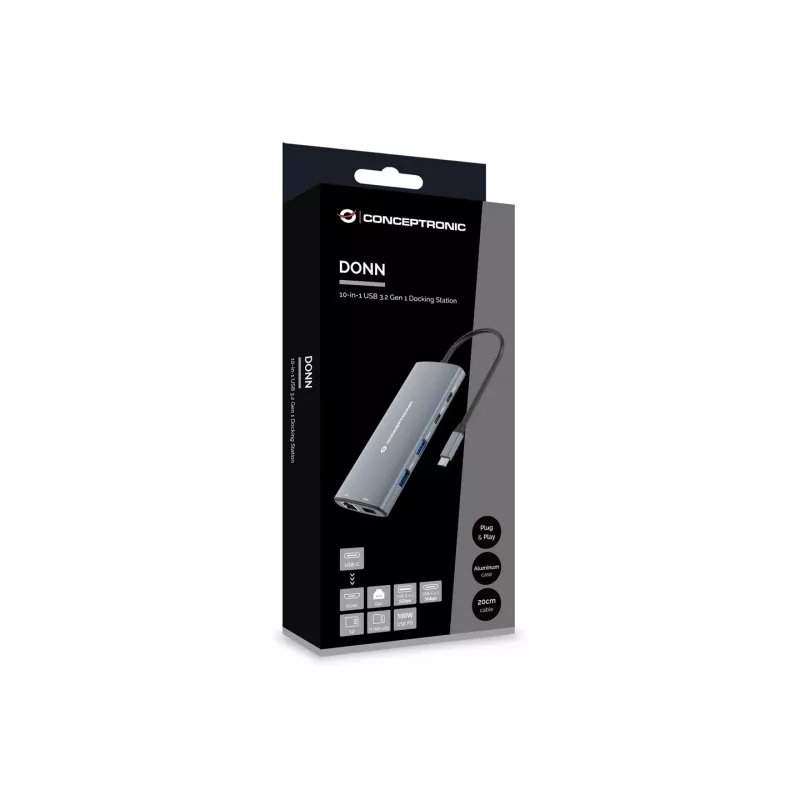 CONCEPTRONIC 10-1 Dock USB-C->HDMI/2xUSB-C/3xUSB-A/+ 20cm γκρι