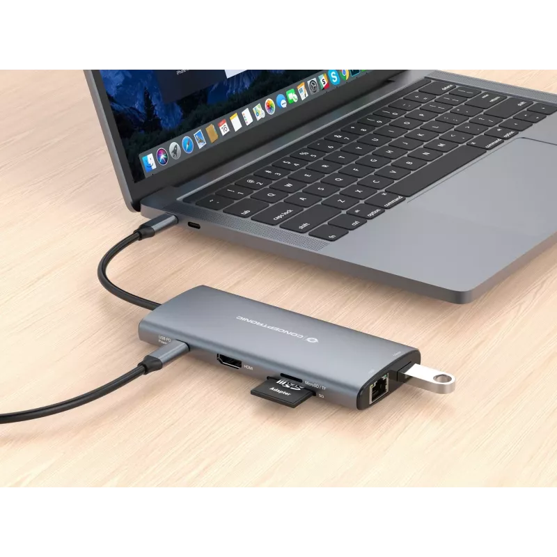 CONCEPTRONIC 10-1 Dock USB-C->HDMI/2xUSB-C/3xUSB-A/+ 20cm γκρι