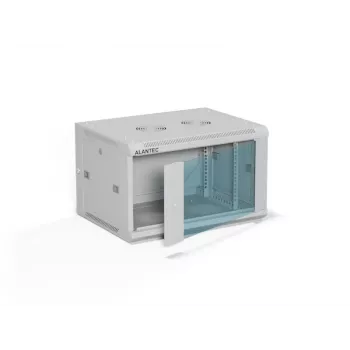 Επιτοίχιο rack 19 ιντσών A-LAN ALANTEC 6U 600x450 mm, χάλυβας, πόρτα από σκληρυμένο γυαλί, κλειδωνόμενο, γκρι