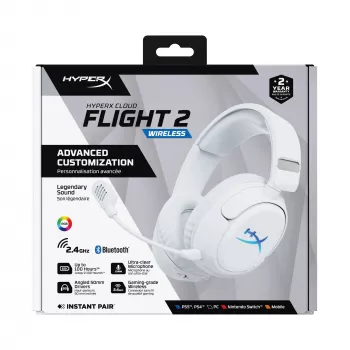 Ασύρματο gaming headset KINGSTON HyperX Cloud Flight 2 με USB-C και Bluetooth, λευκό