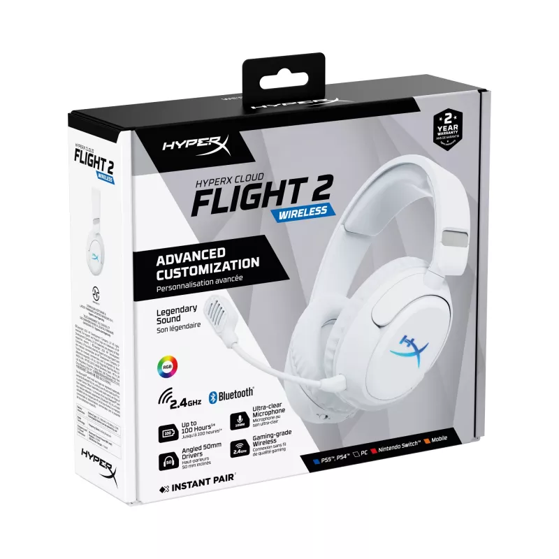 Ασύρματο gaming headset KINGSTON HyperX Cloud Flight 2 με USB-C και Bluetooth, λευκό