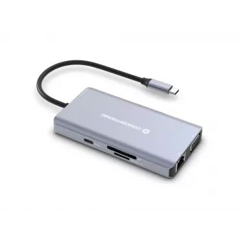 Conceptronic DONN20G 10-in-1 USB 3.2 Gen 1 Σταθμός σύνδεσης, HDMI, VGA, USB-A 5 Gbit/s, USB-C 5 Gbit/s, SD, TF/MicroSD, Ήχος, GbE LAN, 100 W USB PD