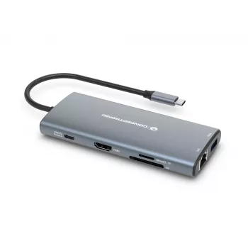 Conceptronic DONN06G 10-in-1 USB 3.2 Gen 1 Σταθμός σύνδεσης, HDMI, 100 W USB PD, USB-C 5 Gbit/s x 2, USB-A 5 Gbit/s x 3, SD, TF/MicroSD, GbE