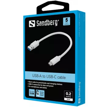 Sandberg καλώδιο USB-C 3.1 > USB-A 3.0 0,2 m, 0,2 m, USB C, USB A, USB 3.2 Gen 1 (3.1 Gen 1), λευκό