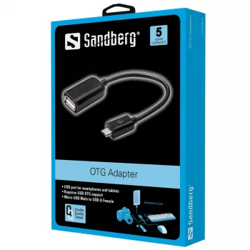 Sandberg προσαρμογέας OTG MicroUSB αρσενικό - USB θηλυκό, Micro-USB B, USB A, USB 2.0, αρσενικό/θηλυκό, 0,48 Gbit/s, μαύρο