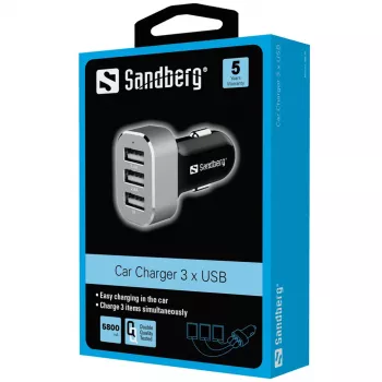 Sandberg Multi Car Charger 3xUSB, αυτοκίνητο, αναπτήρας, USB, 5 V, μαύρο, ασημί