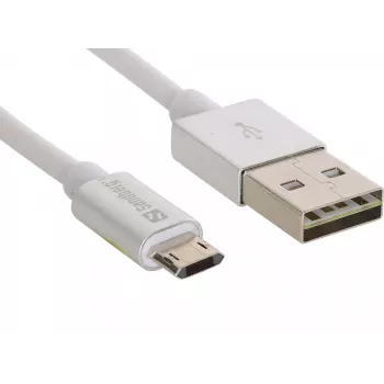 Sandberg καλώδιο MicroUSB Reversible 1m, 1 m, USB A, Micro-USB A, ασημί, λευκό