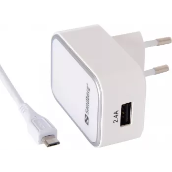 Sandberg φορτιστής AC EU Micro-USB 2,4 A, για εσωτερικούς χώρους, AC, 5 V, λευκό