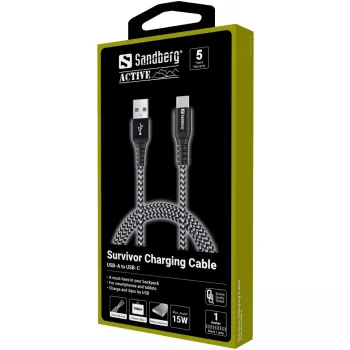 Sandberg καλώδιο Survivor USB-C—USB-A 1 m, 1 m, USB A, USB C, USB 2.0, μαύρο, γκρι