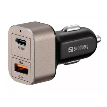 Sandberg φορτιστής αυτοκινήτου 1xQC3.0+1xUSBC 24W, αυτοκίνητο, αναπτήρας, 12 V, μαύρο, γκρι