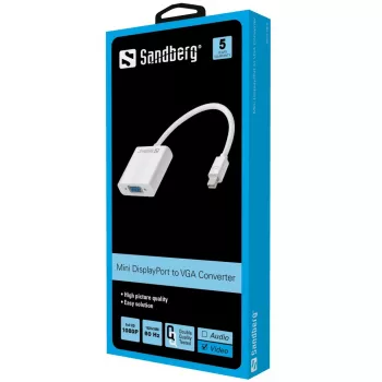 Sandberg προσαρμογέας Mini DisplayPort>VGA, Mini DisplayPort, VGA (D-Sub), αρσενικό, θηλυκό, 1920 x 1080 pixel, 1920 x 1080 (HD 1080)