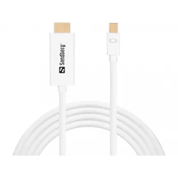 Sandberg καλώδιο MiniDP > HDMI 1,5 m, 1,5 m, Mini DisplayPort, HDMI, αρσενικό, αρσενικό, λευκό