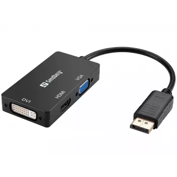 Sandberg προσαρμογέας DP>HDMI+DVI+VGA, 0,19 m, DisplayPort, VGA (D-Sub)+ HDMI + DVI, αρσενικό, θηλυκό, 3840 x 2160 pixel