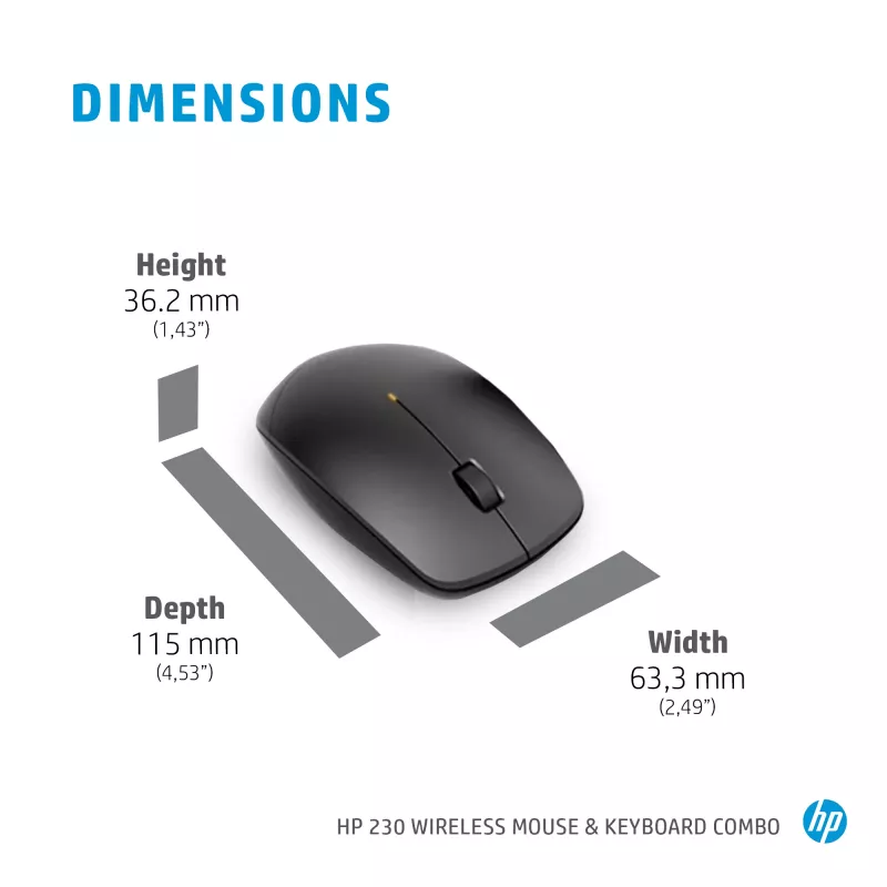 HP 230 Ασύρματο σετ πληκτρολογίου και ποντικιού, Full-Size, Μεμβράνης, Λευκό