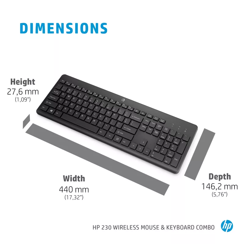 HP 230 Ασύρματο σετ πληκτρολογίου και ποντικιού, Full-Size, Μεμβράνης, Λευκό