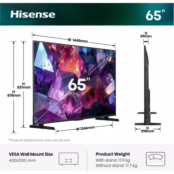 Hisense 65E7S PRO TV 165,1 cm (65 ίντσες) UHD+ Smart-TV WLAN Μαύρο 350 cd/m²