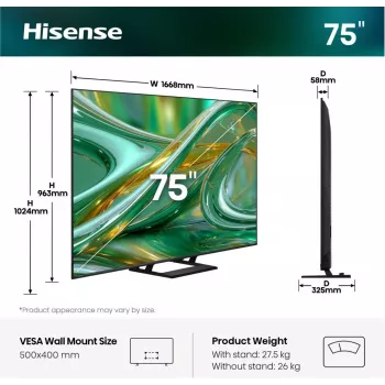 Hisense 75E8S TV 190.5 cm (75 ίντσες) 4K Ultra HD Smart TV Wi-Fi Γκρι 400 cd/m²