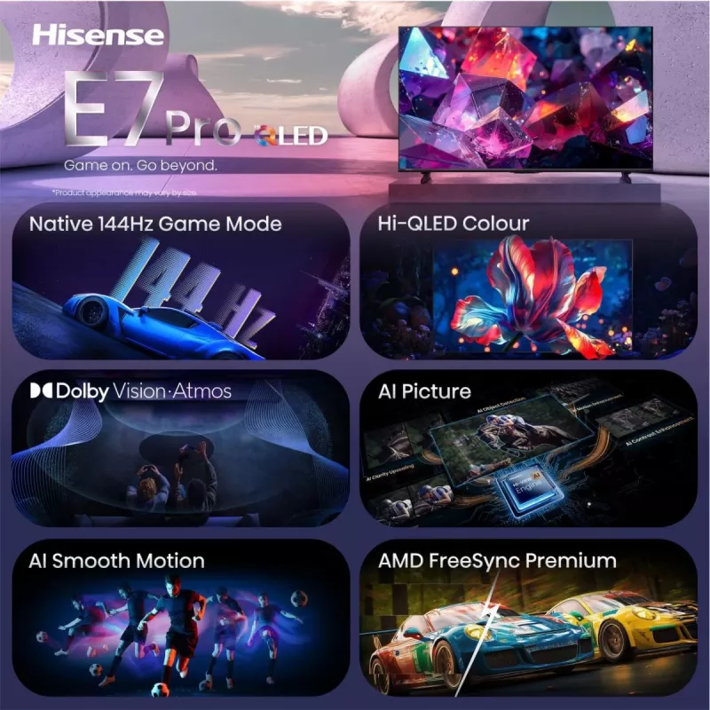 Hisense 85E7S PRO TV 2,16 m (85 ίντσες) UHD+ Smart-TV Wi-Fi Μαύρο 400 cd/m²
