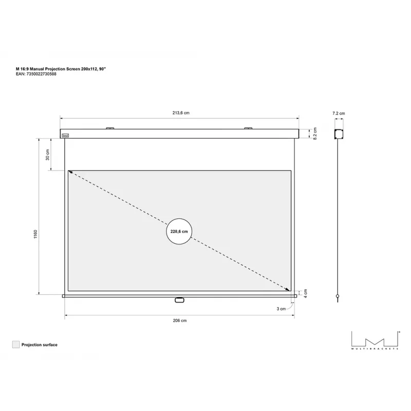 Multibrackets M 16:9 Χειροκίνητη οθόνη προβολής 200x112, 90 ίντσες