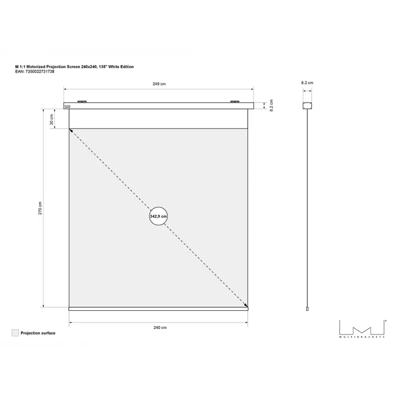 Multibrackets M 1:1 μοτοριζόμενη οθόνη προβολής 240x240, 135 ίντσες White Edition