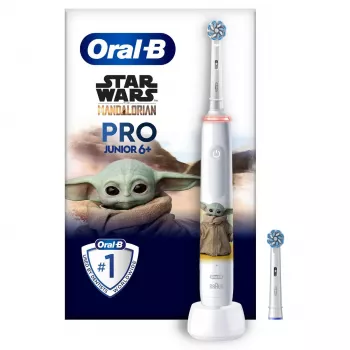 Oral-B PRO Junior Star Wars, παιδική, περιστρεφόμενη οδοντόβουρτσα, καθημερινός καθαρισμός, στίλβωση, ευαίσθητη, πολύχρωμη, λευκή, 4 x 30 δευτ., μαλακή