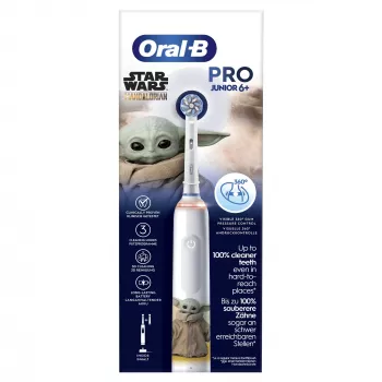 Oral-B PRO Junior Star Wars, παιδική, περιστρεφόμενη οδοντόβουρτσα, καθημερινός καθαρισμός, στίλβωση, ευαίσθητη, πολύχρωμη, λευκή, 4 x 30 δευτ., μαλακή