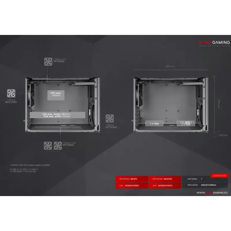 Κουτί υπολογιστή Mars Gaming MCXPS mATX Ultra-Compact μαύρο