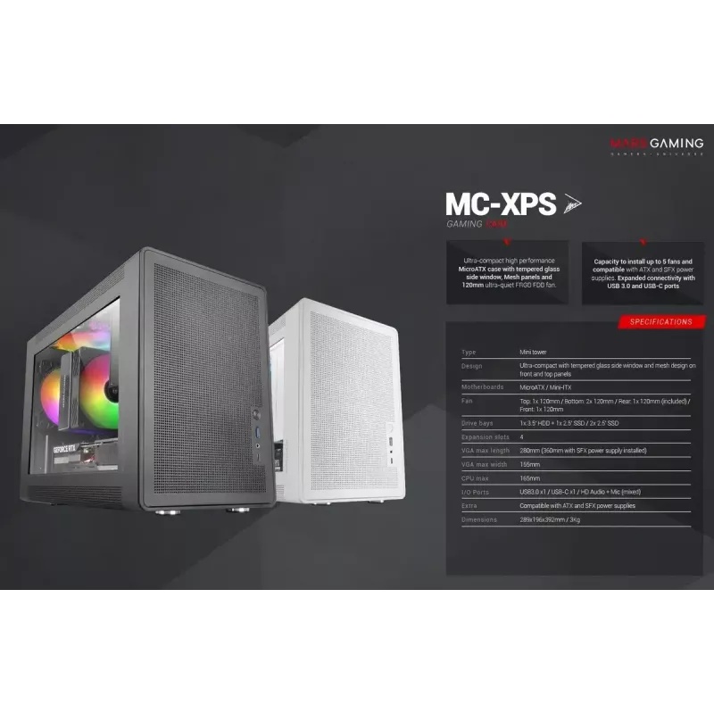 Κουτί υπολογιστή Mars Gaming MCXPS mATX Ultra-Compact μαύρο