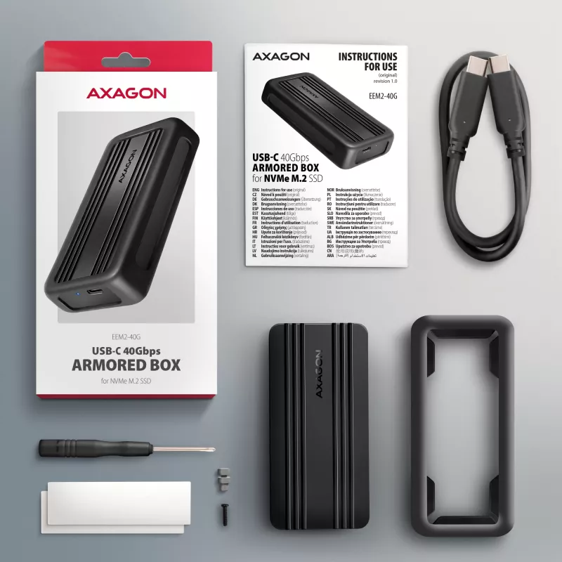 Axagon EEM2-40G θήκη USB-C 40Gbps M.2 NVMe SSD, ARMORED αλουμίνιο