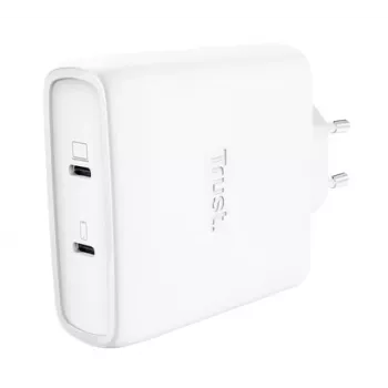 Φορτιστής TRUST Maxo 100W 2-Port USB-C GaN — 100 W, 2x USB-C, 20 V max, AC, εσωτερικού χώρου, καλώδιο 2 m, λευκός