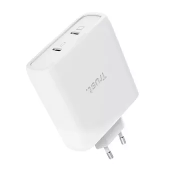 Φορτιστής TRUST Maxo 100W 2-Port USB-C GaN — 100 W, 2x USB-C, 20 V max, AC, εσωτερικού χώρου, καλώδιο 2 m, λευκός