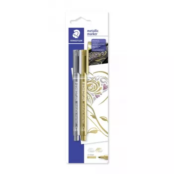 Μαρκαδόρος Staedtler 8323-S BK2 μεταλλικός, στρογγυλή μύτη 1-2 mm, χρυσό/ασημί, συσκευασία 2 τεμ.