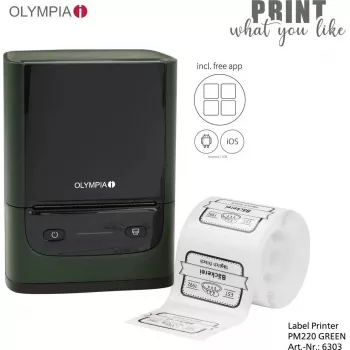 Εκτυπωτής ετικετών Olympia PM 220 πράσινο — συμπαγής επιτραπέζιος εκτυπωτής ετικετών, μοντέλο PM 220 (πράσινο)