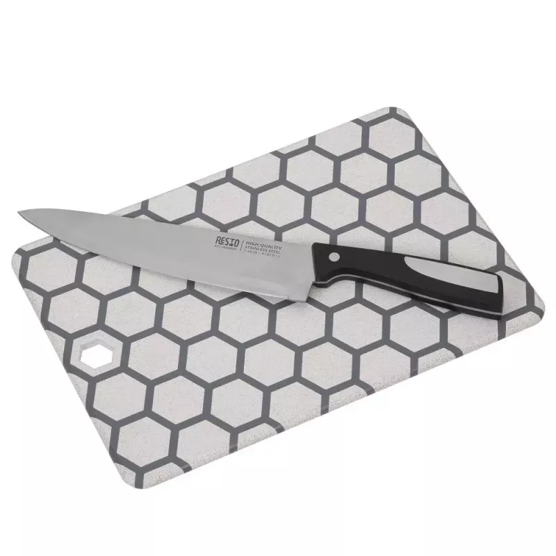 Resto Kitchenware 95402 Ορθογώνια πλαστική σανίδα κοπής γκρι λευκή