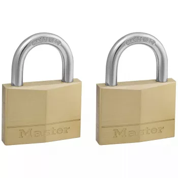 Λουκέτο MASTERLOCK 50 mm συμπαγές ορειχάλκινο σώμα, συσκευασία 2 τεμ., κυλινδρικός βραχίονας