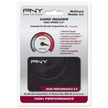 Αναγνώστης καρτών PNY High Performance Reader 3.0 USB 3.2 Gen 1 — CF, SD, microSD, Memory Stick, MMC, μαύρο