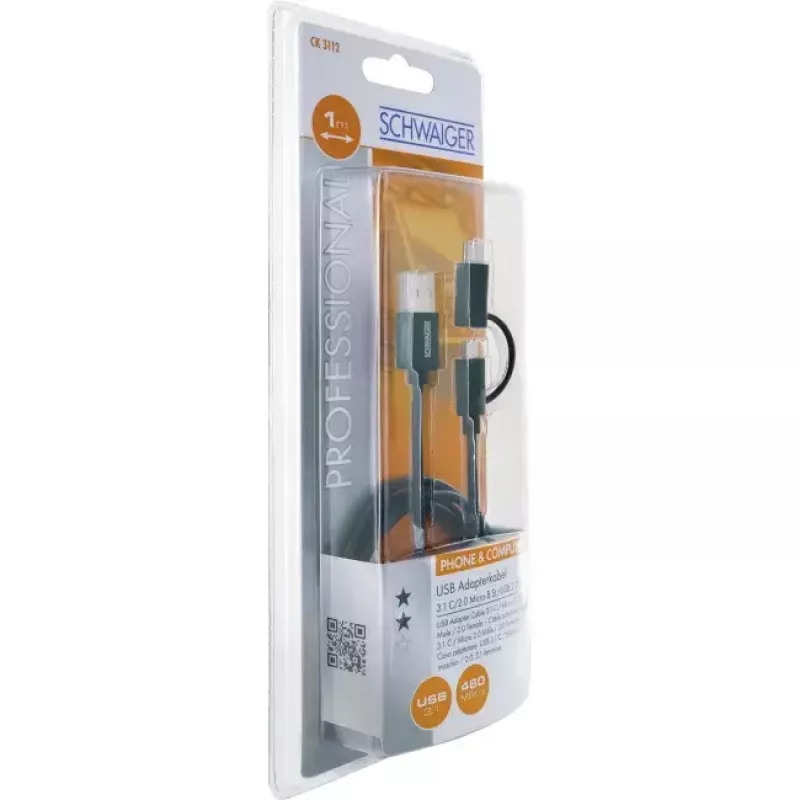 Καλώδιο USB Schwaiger CK 3112 USB 2.0 1m USB A Micro-USB B Μαύρο
