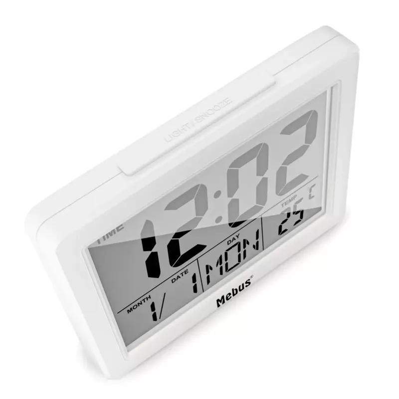 Ξυπνητήρι quartz Mebus 25738 λευκό ορθογώνιο μπαταρία AAA