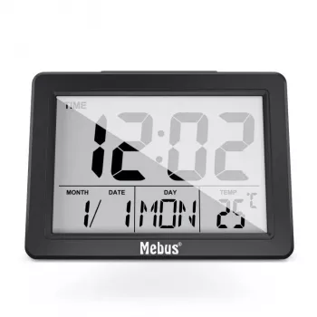 Ξυπνητήρι quartz Mebus 25739 μαύρο ορθογώνιο μπλε οπίσθιος φωτισμός