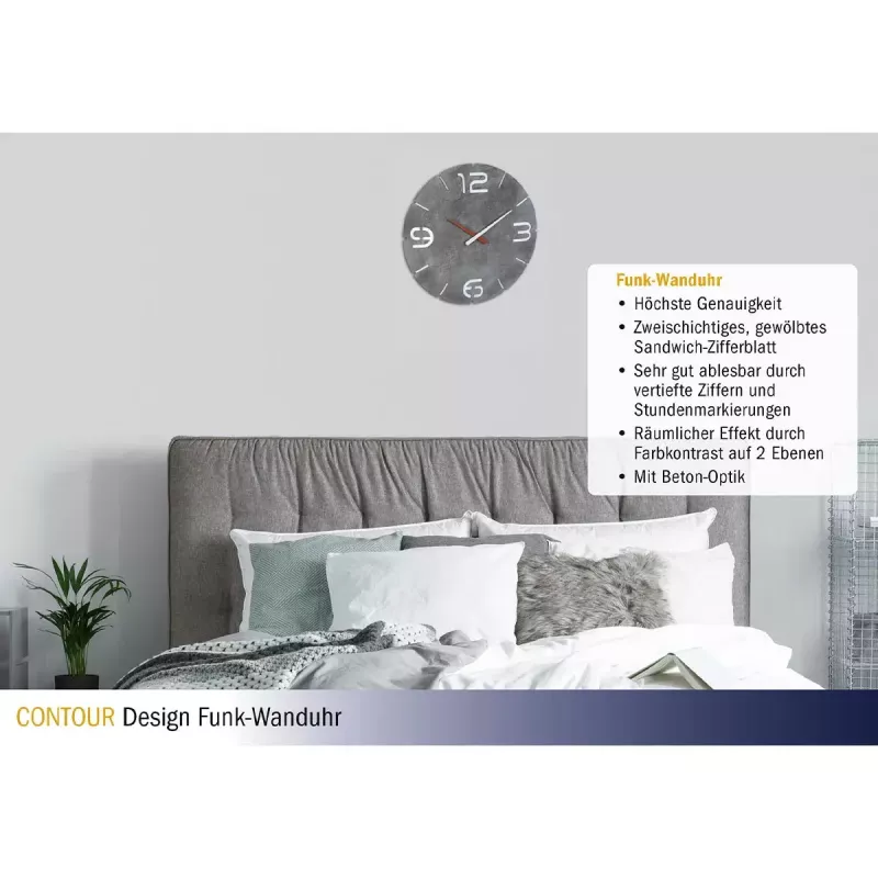 Επιτοίχιο ρολόι TFA-Dostmann CONTOUR στρογγυλό γκρι λευκό 35 cm