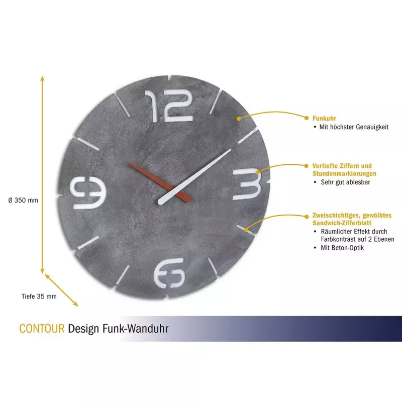 Επιτοίχιο ρολόι TFA-Dostmann CONTOUR στρογγυλό γκρι λευκό 35 cm