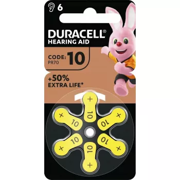 Μπαταρίες ακουστικών βαρηκοΐας Duracell EasyTab μεγέθους 10, συσκευασία 6 τεμ.