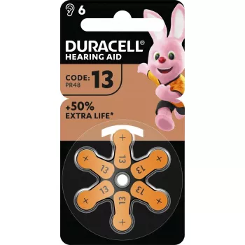 Μπαταρία ακουστικών βαρηκοΐας Duracell EasyTab 13 (PR48) συσκευασία 6 τεμ.