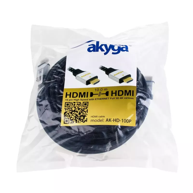 Καλώδιο Akyga AK-HD-100P HDMI-2.0, πλεκτό, σειρά PRO, 10 m, μαύρο