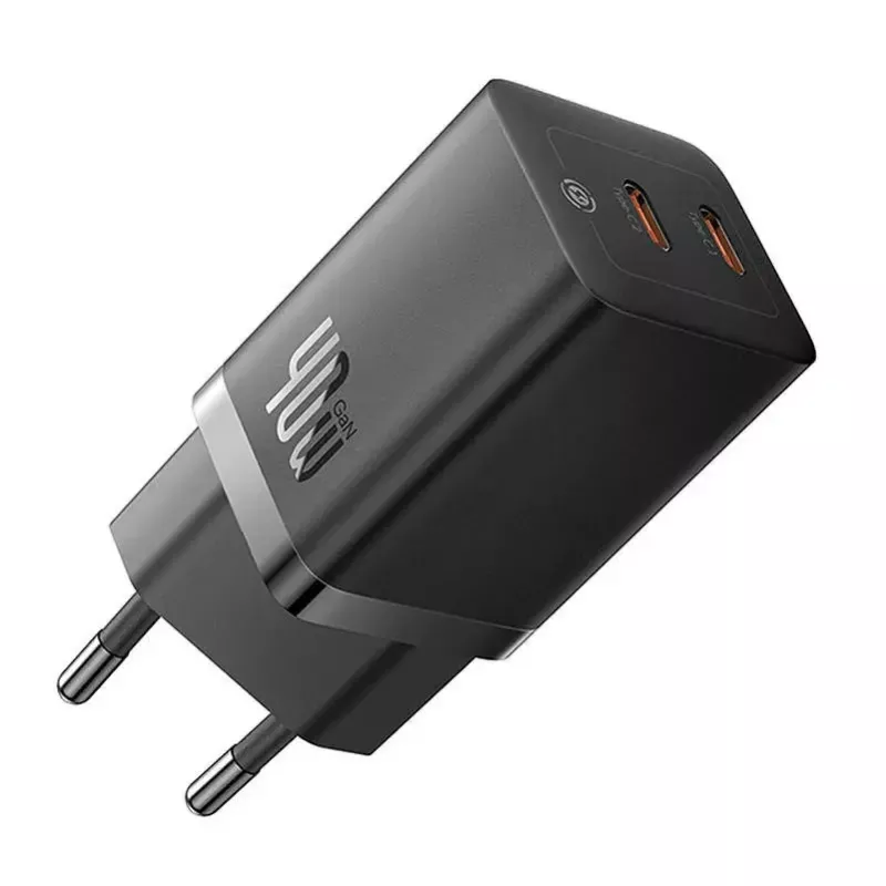 Επιτοίχιος φορτιστής Baseus GaN5 40 W, 2x USB-C (μαύρο)