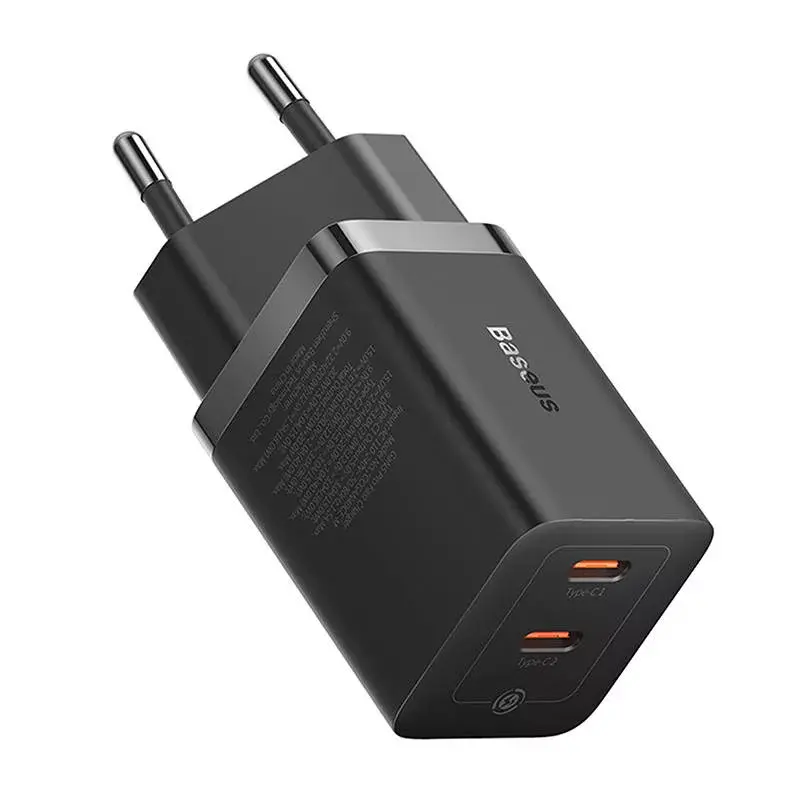 Επιτοίχιος φορτιστής Baseus GaN5 40 W, 2x USB-C (μαύρο)