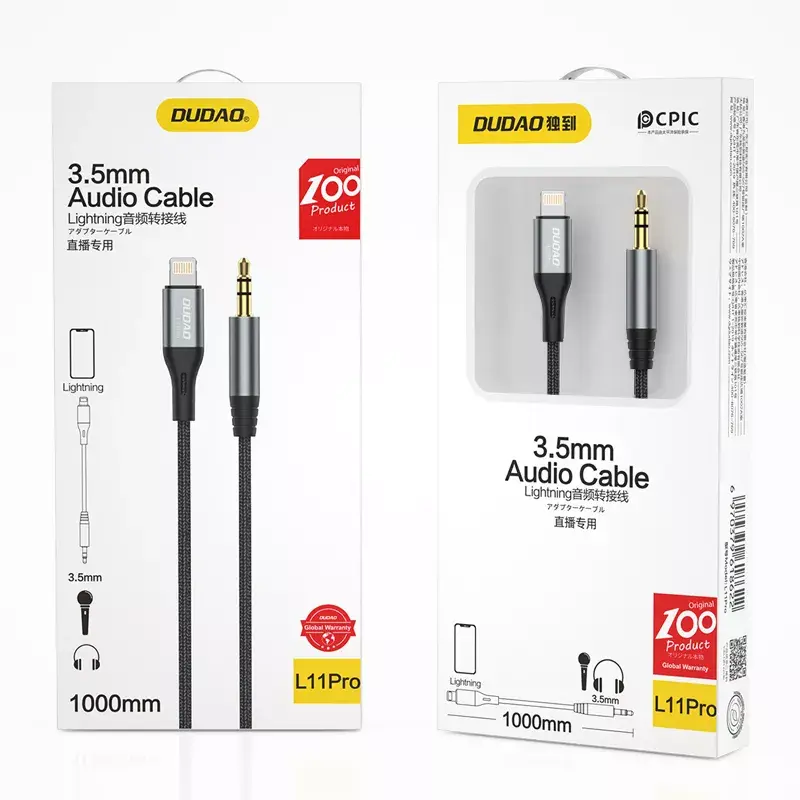 Καλώδιο ήχου DUDAO Lightning - minijack 3,5 mm, 1 m, γκρι L11PRO